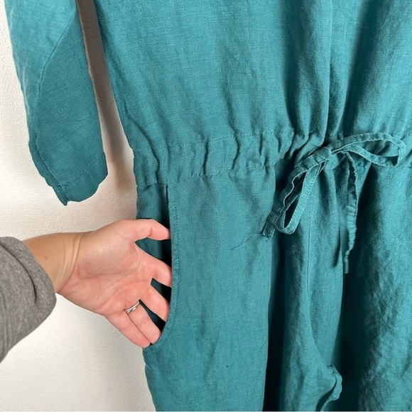 Bryn Walker Linen Blue Team Cinched Waist Crop Wide Leg Jumpsuit Small - Picture 7 of 15